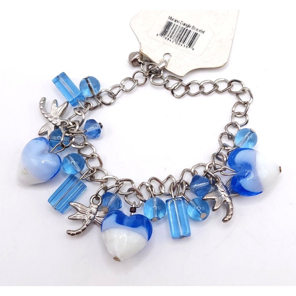 Dragonfly Charm‎ Bracelet Blue Glass NWT
